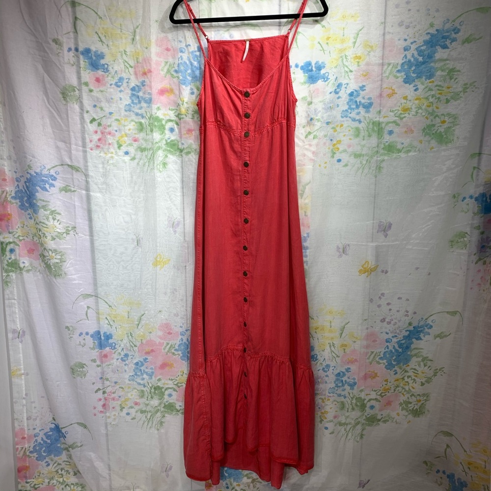 Free People Red Brushed Denim Maxi Dress